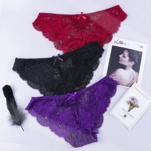 3Pcs Panties Women Sexy Lace Sexy Panties Underwear Transparent Thongs Low Waist Hollow Briefs Tanga Sexy Female Panty