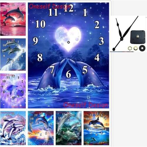 5d diamond painting with Mechanical clock dolphin heart diamond embroidery clock diamond mosaic sale home decortion wall sticker