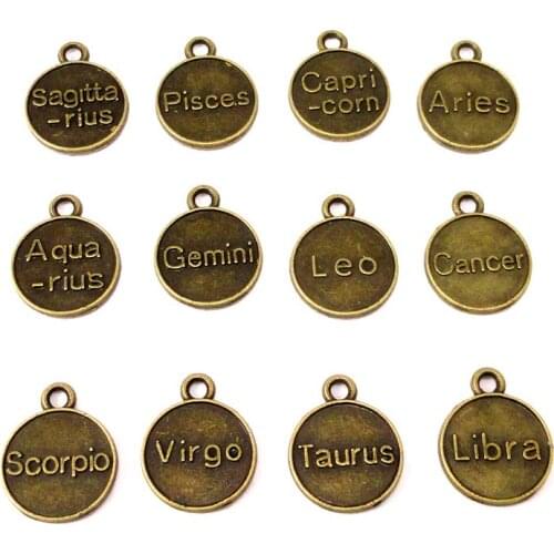 6Sets-Antique Bronze 12 Constellation Zodiac Charms for DIY Jewelry Making Accessories 15X12mm