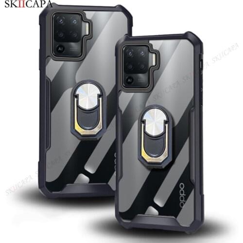 Magnetic Ring Stand Airbag Shockproof Case For OPPO Reno 5 Lite F19 Pro Plus Realme C20 X50 A94 A54 Transparent Protection Cover