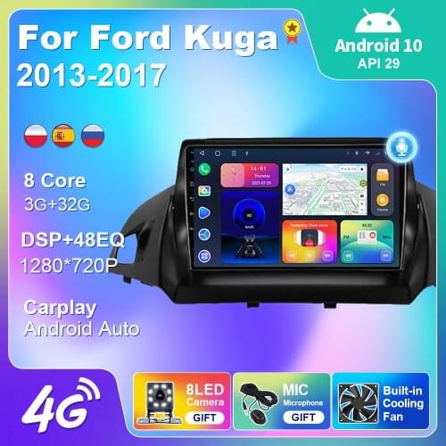 Car Radio Multimedia Player For Ford Kuga 2013-2017 Navigation GPS 2 Din Android 10 Auto Stereo Video Carplay Audio WiFi 4G 2din
