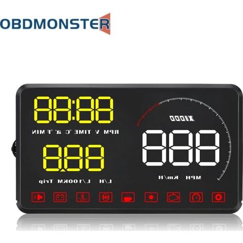 A9 Car HUD Head Up Display Car OBDII EUOBD Windshield Projector HUD Shift Reminder Water Temp RPM fuel consumption speed alarm
