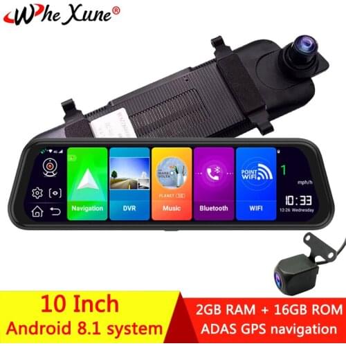WHEXUNE Full HD 1080P 4G Android 8.1 Car DVR Camera 10 inch streaming media rearview mirror GPS navigation recorder dual lens