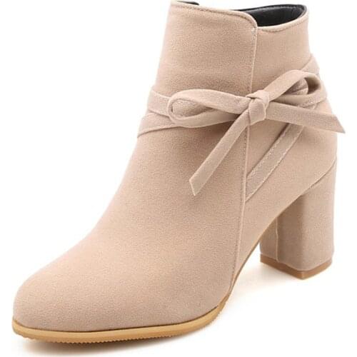 Big Size 11 12 13 14 15 16 17 18 19 Round-headed short barrel, square heel, high heel side zipper, bow-tied boots, Martin boots