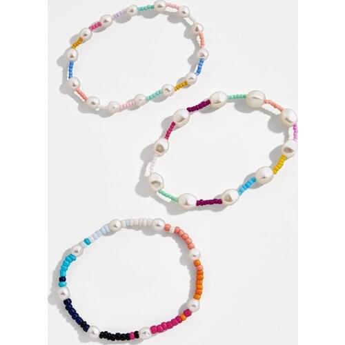 Boho rainbow glass seed beads elastic bracelets freshwater pearl bracelet set pack stack pulseras mujer couple bracelet femme