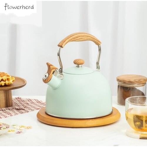 Whistling Tea Kettle Tea Pot Wood Nylon Anti-scald Handle Kitchenware Stainless Steel Hot Water Kettle Teapot for All Stovetops