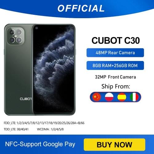 Cubot C30 48MP Quad AI Camera 8GB+256GB 32MP Selfie Smartphone Global 4G LTE Helio P60 NFC 6.4 Inch FHD+ 4200mAh Android 10