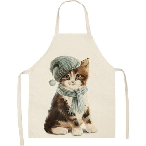 Funny Cat Apron Parent-child Kitchen Aprons Funny Cartoon Cat Printed Sleeveless Cotton Linen Aprons for Home Cleaning Tools