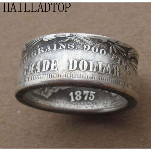 Retro Silver Dollar Rings American Morgan Coin Ring Silvering Olive Branch Vintage Ring TRADE DOLLAR Rock Finger Jewelry Gift