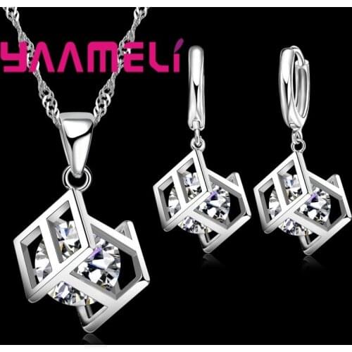 Hot Selling 925 Sterling Silver Fashion Jewelry Set Crystal Earrings Necklace Pendant For Women Wedding Accessories