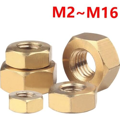 Brass Hex Nut DIN934 Bronze Hexagon Nut M1.6 M2 M2.5 M3 M3.5 M4 M5 M6 M8 M10 M12 M16 Metric Thread Copper Hex Nut High Strength