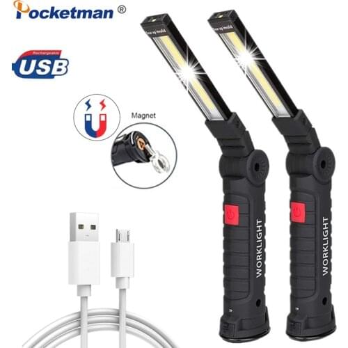 Magnetic LED Work Light Waterproof Flashlight USB Rechargeable COB LED Torch 5 Modes Work Lamp with USB Handy Repair Flashlight