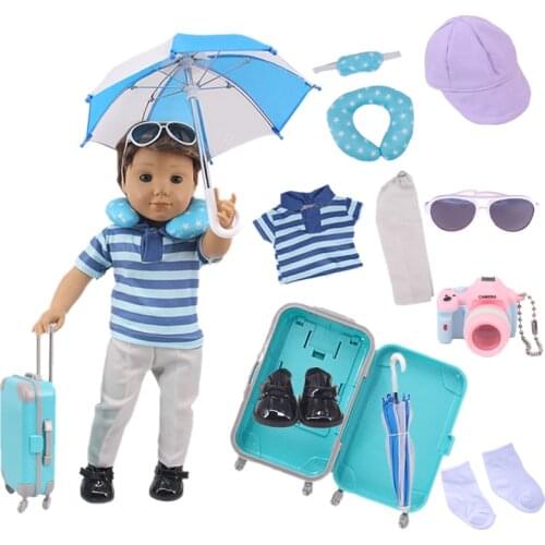 New 9Pcs Doll Travel Clothes Suitcase Set For 18Inch American Doll&43CM Born Baby Generation Russian Girls Christmas Gift