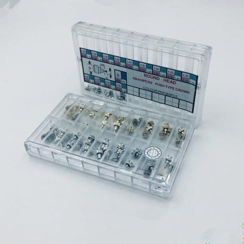 54Pcs Chronograph Button Drive In Watch Pusher Flat Head Push Type Crown Set Replacement Repair Accessories Gold&Silver
