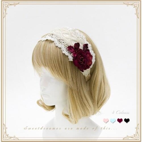 Edelin Handmade Rose Hairband KC Crystal,Four Leaves Flowers Trim Elegant Lolita Sweet Headband Headwear 4 Colors
