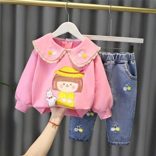 Infant Clothes Outfit Baby Girls Clothing Sets 2021 Autumn Kids Sportswear Cute Cartoon Cotton T Shirt Jeans Children Sportswear