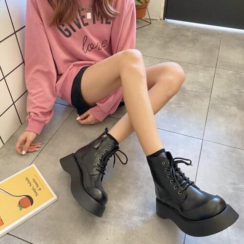 Autumn Winter Knight Short Boots Female Motorcycle Thick-soled Martin Boots Thin Skinny Boots Ankle Boots Platform Leather Shoes