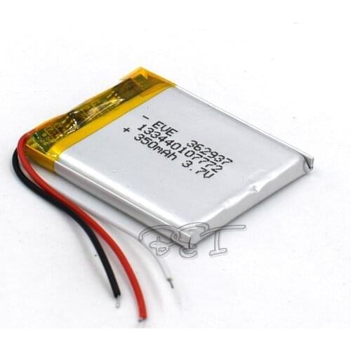 3.7V 350mAH 362937 3Wire Li-Polymer Rechargeable Lithium Li-ion Battery For Toy Recorder GPS MP3 MP4 Bluetooth Glasses Navigato