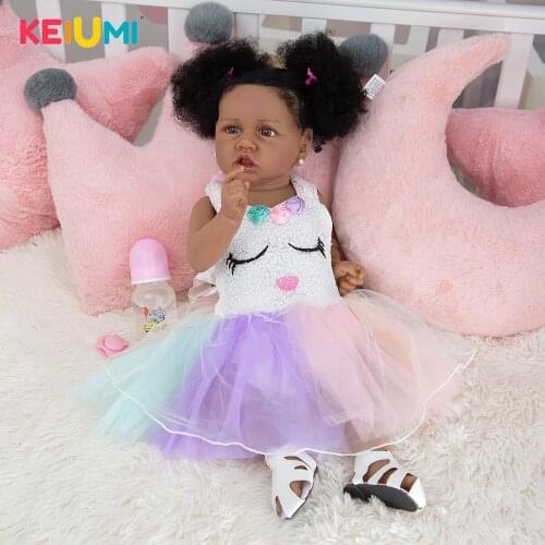 KEIUMI 23 Inch Full Silicone Reborn Baby Boneca Doll Lifelike Black Skin Doll Partner Toys For Child Birthday Present XAMS Gifts