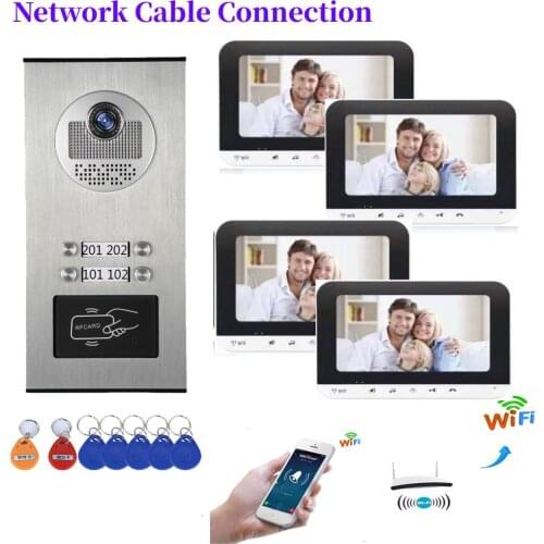 RFID Access Unlock Wired Network Cable Video Intercom 7 inch Monitor APP Control WIFI Speake Phone Video Doorbell Intercom KIT