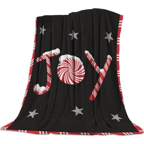 Joy Christmas Candy Throw Blanket Warm Microfiber Blanket Bedroom Sofa Supplies Blankets for Beds