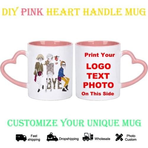 DIY Pink heart Mug 3 Girl friendship Personalized Ceramic Mugs Coffee Milk Cup Gift Print Pictures photo mug KTDZ-RW-009-FA