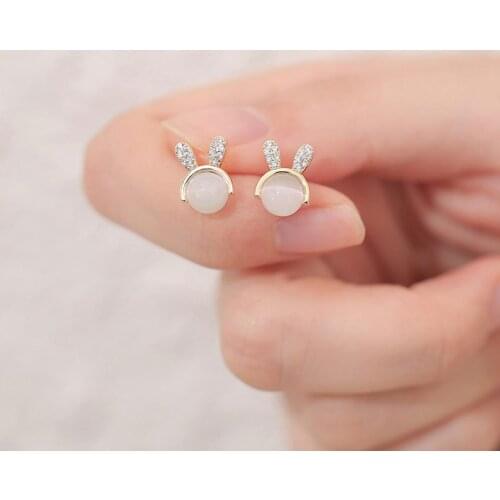 Cute golden Fashion Simple animal opal rabbit earrings girls children birthday gifts cute jewelry Fashion Stud Earrings