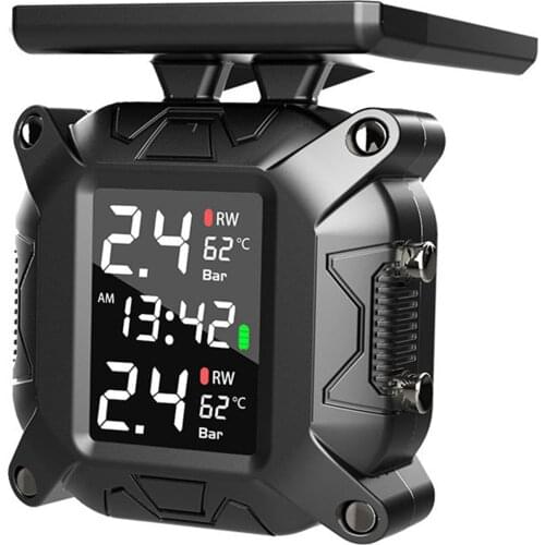 TPMS Wireless Solar Smart Tire Pressure Monitoring System Magnetic Charging Method Large LCD 1100mAh for Motorcycle Car Trailer