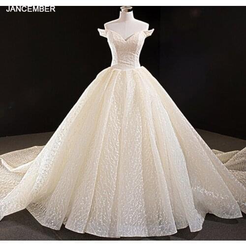 J66670 jancember bohemian wedding dress champagne off the shoulder v-neck ball gown bridal dresses 2019 tulle vestido de noiva