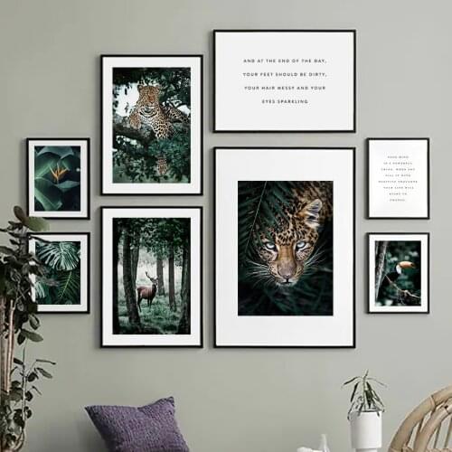 Tropical Forest Flower Leopard Toucan Deer Wall Art Canvas Painting Nordic Posters And Prints Wall Pictures For Living Room Home