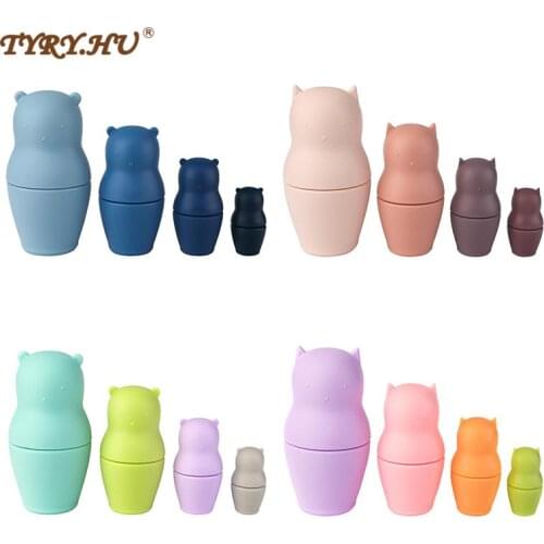 TYRY.HU 5Sets Rabbit Bear Silicone Matryoshka Stacking Toys Food Grade Soft Silicone Teether Improve Infant Intelligence Gift