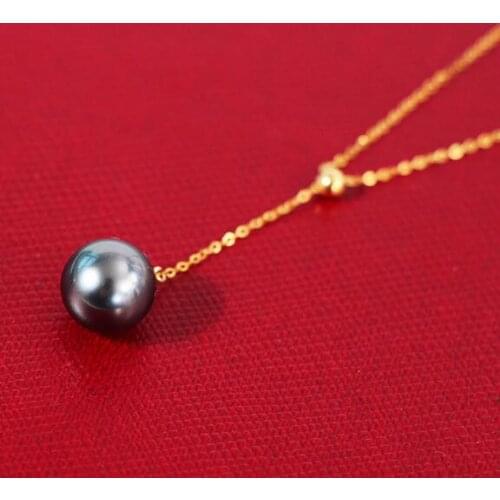 Jewellery 10-11mm Natural Tahiti Black Pearl 18K Pendant pendant 18k Chain