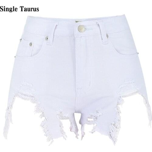 Fashion Womans White Jeans Shorts 2021 Summer High Waist Slim Tassel Streetwear Irregular Ripped Hole Booty Denim Shorts Women