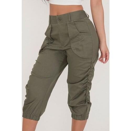 Womens Relaxed-fit Cargo Capri Pant Paper Bag High Waist Pencil Cropped Pant Slim Fit Casual Trouser Long Pants With Pockets