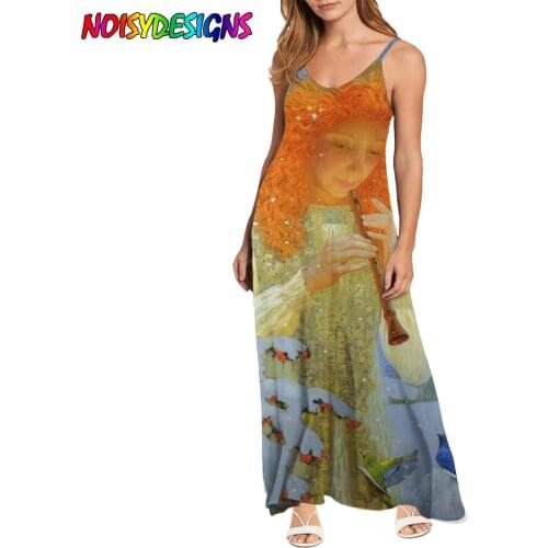 NOISYDESIGNS Plus Size Women Clothing Angel Girls Printing Dress Summer Womens Dress 2021 Dress Sexy Spaghetti Strap Dresses