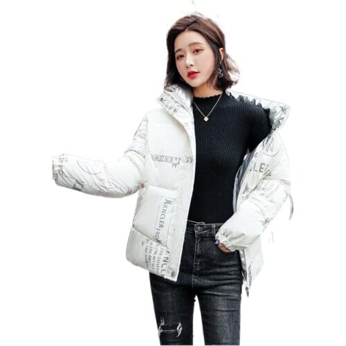 Winter jacket Fashion stand collar jacket Women Short coat Parka Female Windproof women shiny Down cotton Coat plus size S -3XL