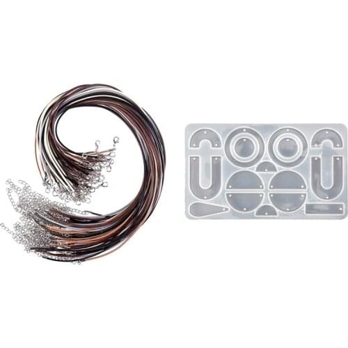 1 Set Waxed Necklace Cord with Clasp & 1 Pcs DIY Crafts Geometric Earring Pendant Resin Silicone Mold