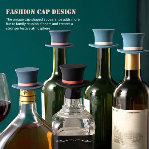 1Pc Hat Shape Wine Silicone Wine Stopper Reusable Vacuum Preservation Creative Storage Ca-p Champagne Household Bar Kitchen Tool