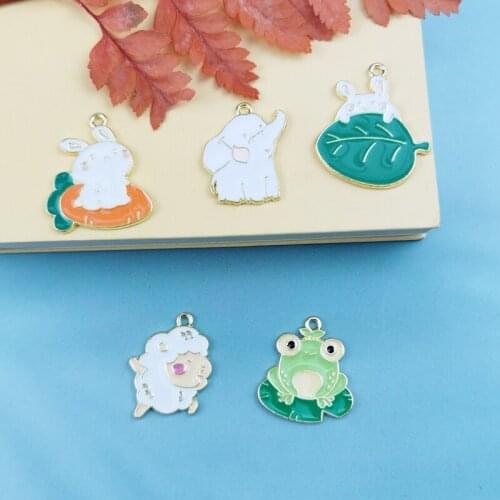 10Pcs Frog Radish Rabbit Elephant Metal Enamel Charms Bracelet Pendants Earrings Floating Jewelry DIY Accessory Ornament Gifts
