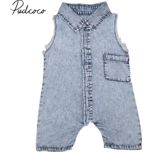 2020 Pudcoco Denim Newborn Baby Sleeveless Romper Infant Boy Girl Jumpsuit Clothes Outfit 0-24M