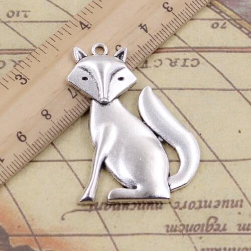 5pcs Charms Fox 50x37mm Tibetan Bronze Silver Color Pendants Antique Jewelry Making DIY Handmade Craft