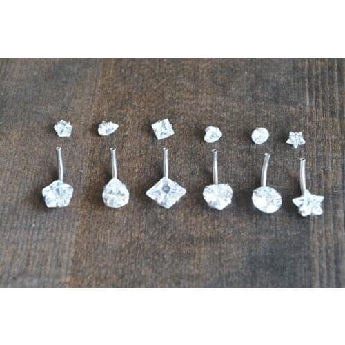 50pcs 14g Surgical Steel Double CZ internally Threaded Navel Belly Button Navel Body Piercing Jewelry Round/Heart/Star/Square
