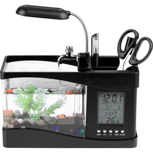 Aquarium USB Mini Aquarium Fish Tank Aquarium with LED Lamp Light LCD Display Screen and Clock Fish Tank Aquarium new