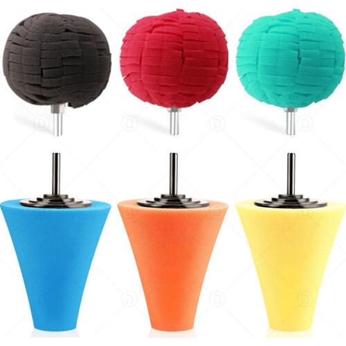 Car Hub Buffing Sponge Polishing Kit Used For Electric Drill Auto Wheel Polishing Sponge Burnishing Ball Polishing Cone Set