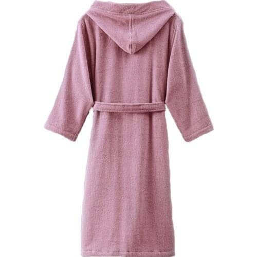 Winter Warm Bathrobes Women 100% Cotton Length Bath Robe Dressing Kimono Robes Female Womens Winter Hooded Lengthened Bathrobe
