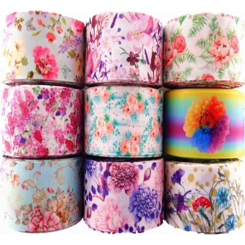 5 yards/lot 1-1/2" 38mm flowers printed grosgrain ribbon DIY hair bows handmade materials MD19012801