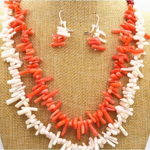 Free shipping NATURAL CORAL seedlings white orange red GEM STONE NECKLACE earrings 18 "
