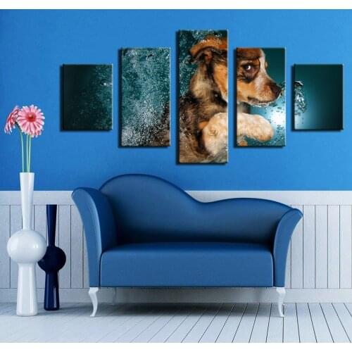 Unframed 5 Pcs border collie dog underwater cute animals Canvas Print Painting for Living Room Wall Art Picture Gift Decoration