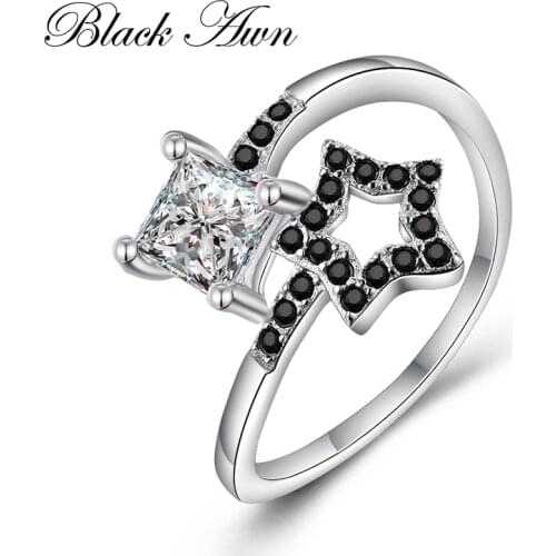 BLACK AWN 2021 New Genuine 100% Sterling 925 Silver Jewelry Square Engagement Rings for Women Gift C374