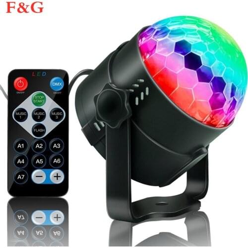 Bola de discoteca giratoria activada por sonido luces estroboscópicas de fiesta 3W RGB LED luces de escenario para Navidad en ca